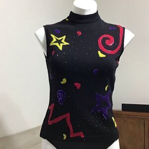St John Black Turtle Neck Sweater Sleeveless Size Small